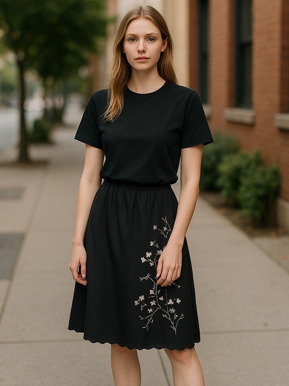 BOUTIQUE EUROPA Black Floral Skirt Ladies XLarge